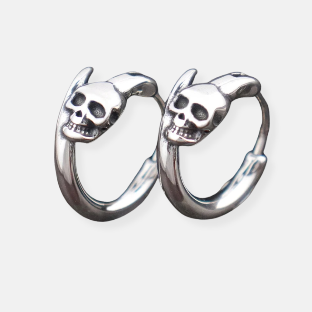 Horned Skull Hoop Earrings